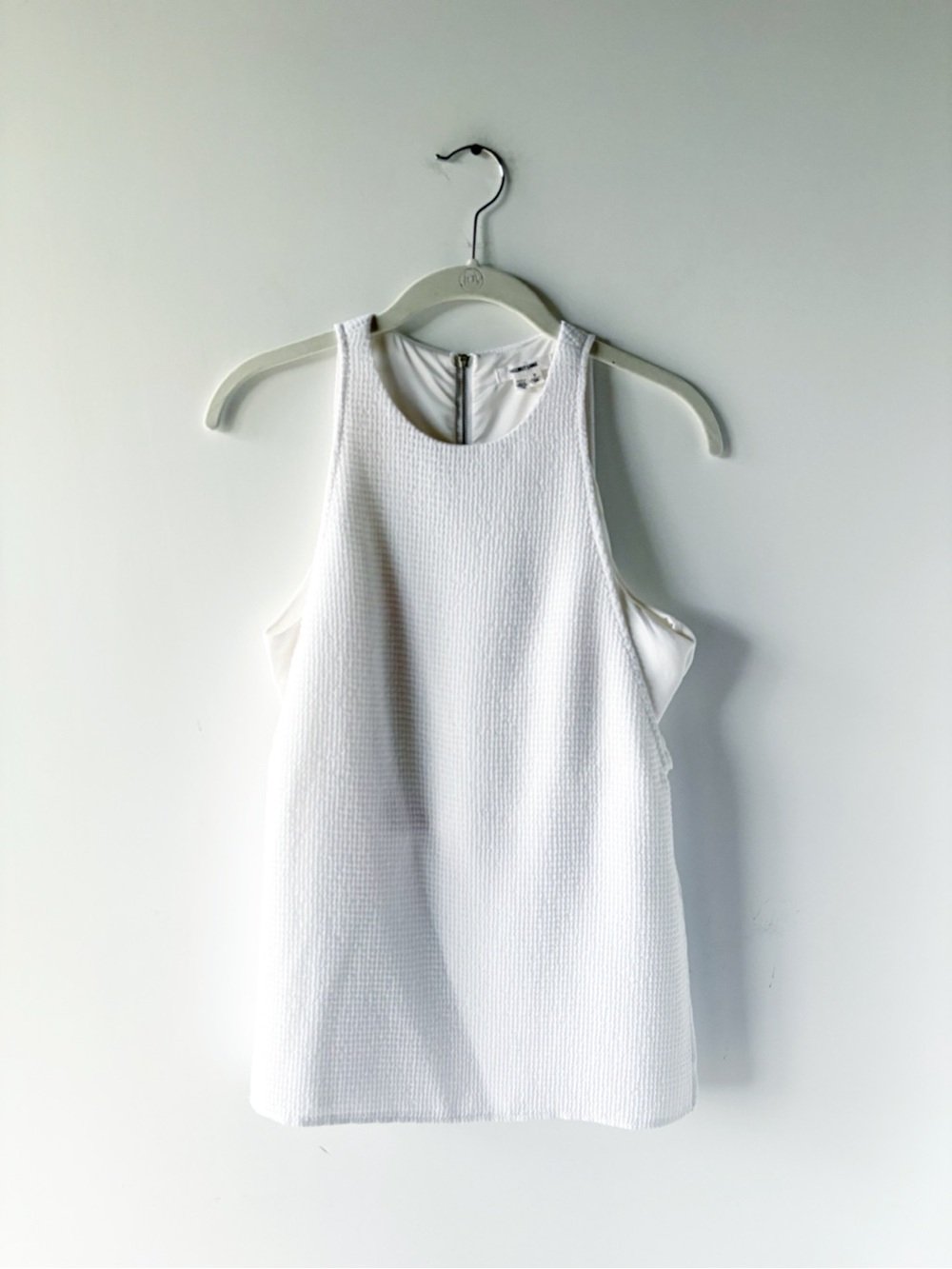 Helmut Lang White Textured Seersucker Sleeveless High Neck Zip Back Top XS P - Picture 1 of 4